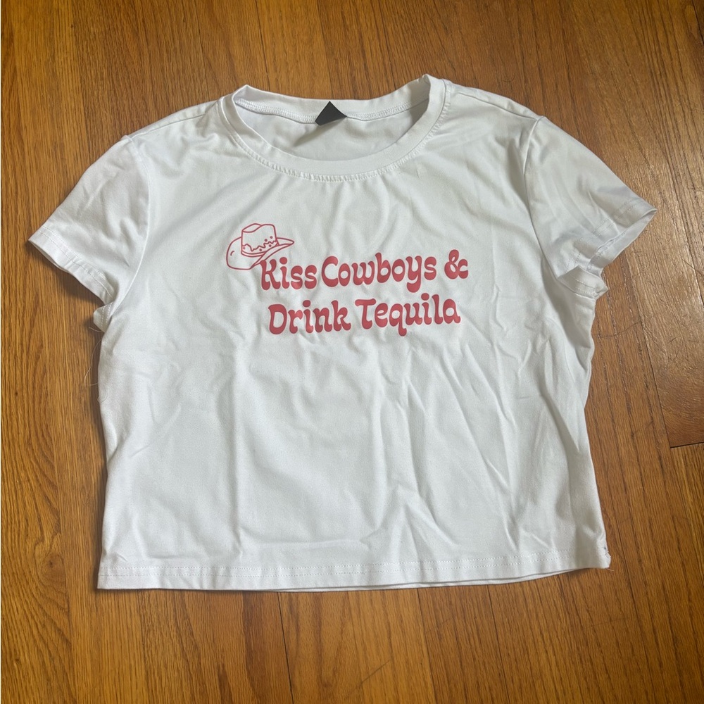 SHEIN White Tee with Red Western Print